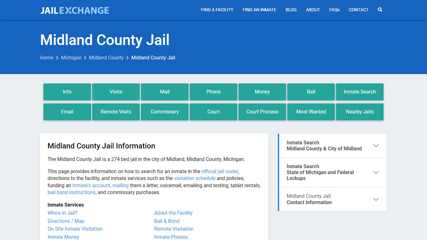 Midland County Jail, MI Inmate Search, Information